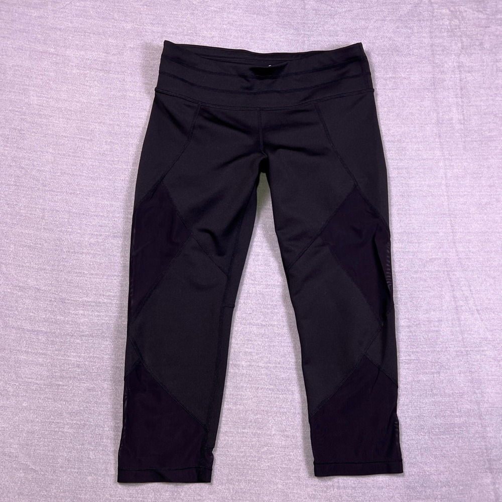 Athleta Mesh Panel Compression Low Rise‎ Capri Leggings Womens Small Black